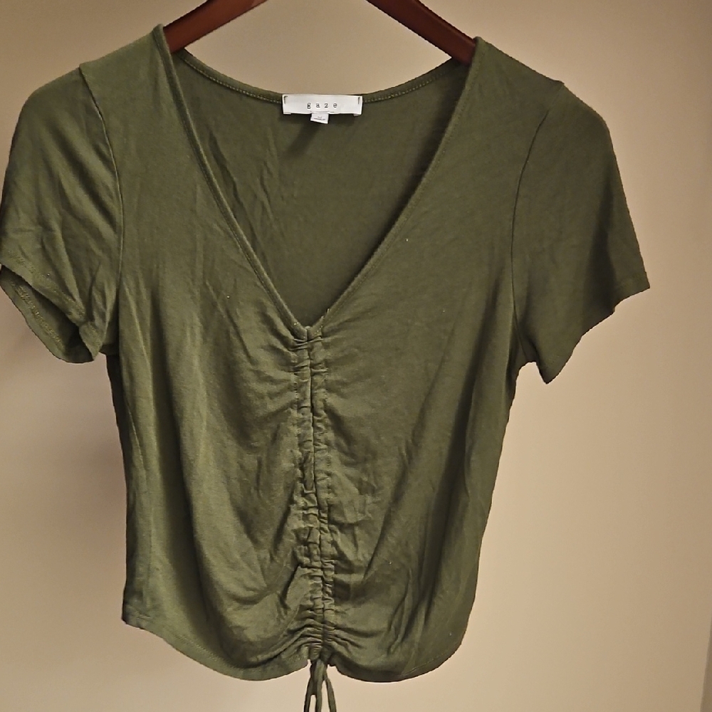 Gaze Green Ruched Crop Tie Front T-Shirt
